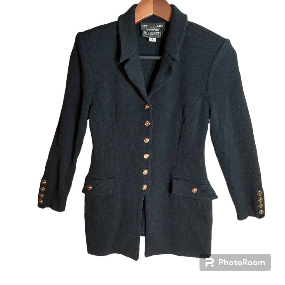 St. John Collection Black Wool Blend Cardigan - Size 4